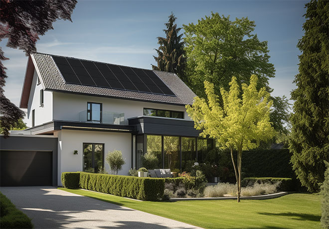 Beautiful home with all black solar pv panels