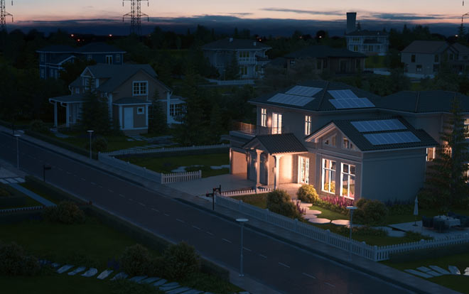 power outage - house with lights on