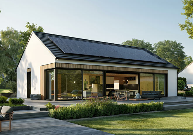 Modern home with solar panels