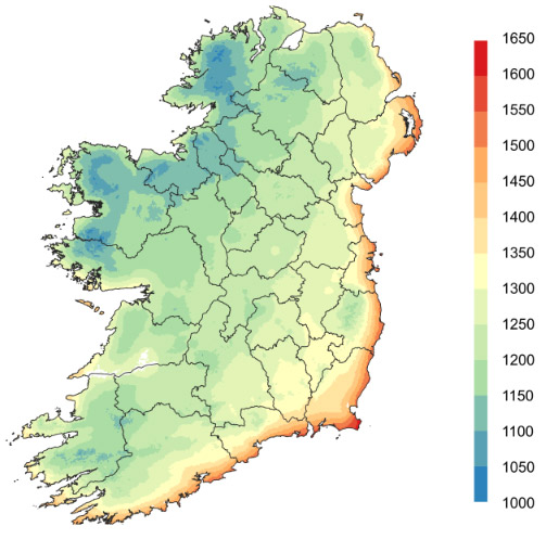 Sunshine Map of Ireland